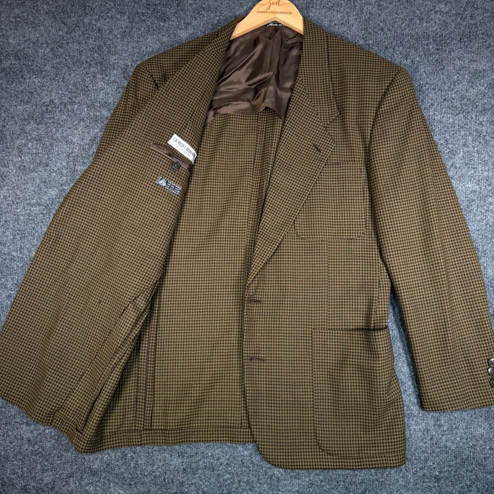 Giorgio Armani Unstructured Houndstooth Blazer Mens 44 Brown Wool 2-Button Italy